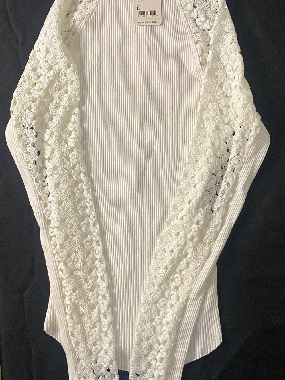 Free People Cream Ribbed Top with Crochet Trim